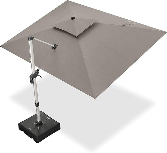 PURPLE LEAF 9' X 12' Cantilever Outdoor Patio Umbrella Large Heavy Duty 360° Rotation Double Top Offset Rectangular Umbrellas for Backyard Deck Pool, Cast Ash