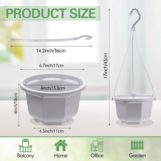 Roshtia 24 Pcs Hanging Plastic Planter Pot with Hook Flower Pots Baskets Hanging Nursery Planter Holder for Outdoor Indoor Plant Garden(Ceramic White,6.7 Inch)