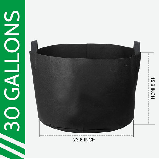 JERIA 12-Pack 30 Gallon, Vegetable/Flower/Plant Grow Bags, Aeration Fabric Pots with Handles (Black), Come with 12 Pcs Plant Labels