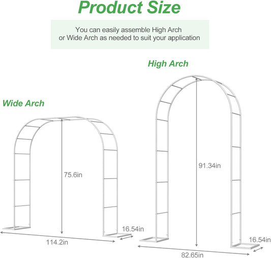 Metal Garden Arch Trellis Arbor, Wedding Arch Stand with Steel Frame,5.3'W * 7.6'H or 7.9'W * 6.3'H Ft,for Garden Arbor Trellis & Climbing Plant, Bridal Party & Ceremony Decorations (White)