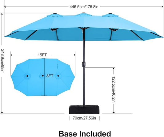 MASTERCANOPY Patio Outdoor Umbrella,15FT Double Sided Large Umbrella with Base
