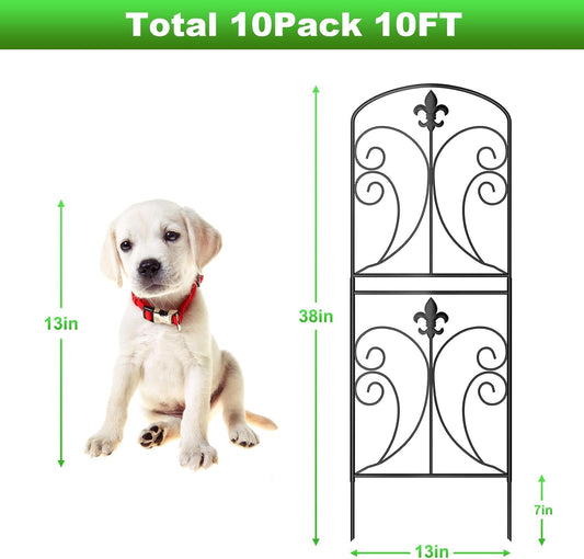 Skcoipsra Decorative Garden Fence 10 Pack, 37.5in(H) x 10.8ft(L) Animal Barrier Fence, Rustproof Metal Fencing for Yard, Dog Rabbits Wire Section Garden Edging Border for Yard Patio Garden, Arched