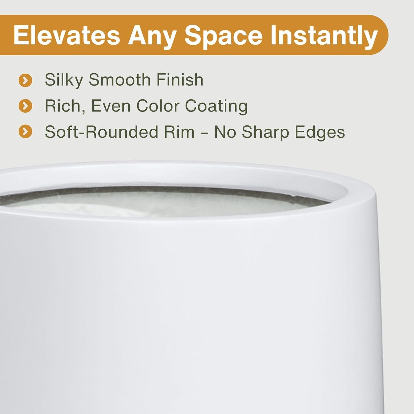 14" H x 13.7" D Conico Fiberstone Round Planter with Drainage Hole, Smooth Finishes, Weather Resistant for Indoor and Outdoor Use, Included 2 Extra Coco Mats (White, 10.6" Pot Opening)