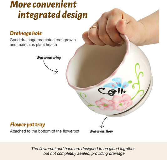 Ceramic Plant Pots with Drainage Holes and Saucers, Round Flower Pots for Indoor Plant, 3.9/5.2/6.7 Inches Flower Large Planters Set of 3