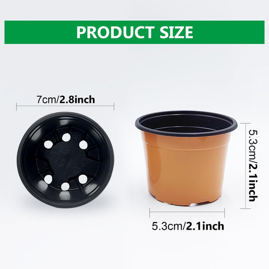 100 Pack 2.8" Nursery Pots, Plastic Pots for Plants, Small Plant Pots for Succulents, Seedlings, Flowers, Cuttings, Transplanting(Ochre Color)