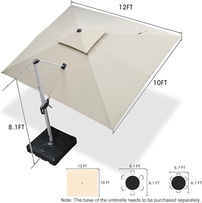 PURPLE LEAF 10' X 12' Patio Umbrella Outdoor Rectangle Umbrella Large Cantilever Umbrella Windproof Offset Heavy Duty Sun for Garden Deck Pool Patio, Beige
