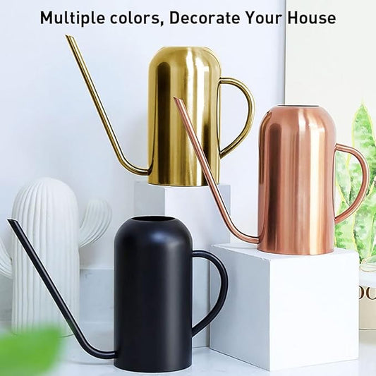 Watering Can Indoor Plants, 50 oz/1500 ml Metal Stainless Steel Watering Can Pot with Long Spout for Indoor House Plants Bonsai Outdoor Garden Flower Decorative(Copper) (Gold)
