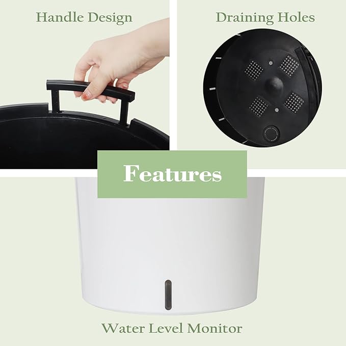 SAROSORA Large Round Self Watering Planter Pot 12.5'' 2-Pack for Home Garden Patio Tall Tree(White 2-Pack)