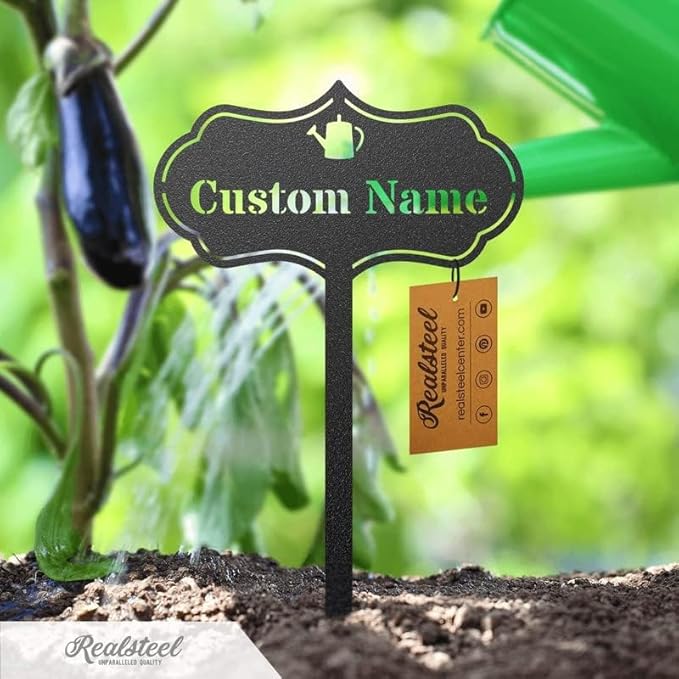 RealSteel ā Customizable Seed & Plant Markers - Outdoor Herb Garden Stakes - Elegant Fruit/Vegetable Labels - Steel Plant Tags for Pots - Classy Design for Farmhouse/Greenhouse ā Sprout Icon