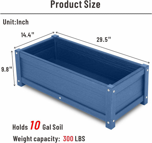 HDPE Raised Planter Box Outdoor,Rot-Resistant and Non-Cracking,Raised Beds for Gardening 29.5 * 14.4 * 9.8 in for Yard,Lawn,Outdoor Planter Boxes Rectangle with Drainage Holes Navy