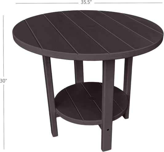 Phat Tommy Round Poly Resin Outdoor Patio Dining Table, All Weather Poly Patio Outdoor Furniture, Brown
