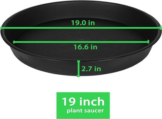 2 Pack of 18 19 inch Plant Saucer (16.6 Inch Base), 2.7" Depth Tray, Large Deep Garden Plastic Flower Trays for Indoors Outdoor, Tray for Planter 15-19" (19", Black)