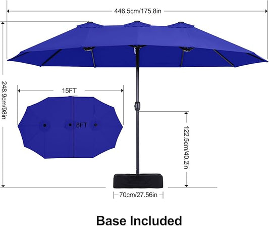MASTERCANOPY Patio Outdoor Umbrella,15FT Double Sided Large Umbrella with Base
