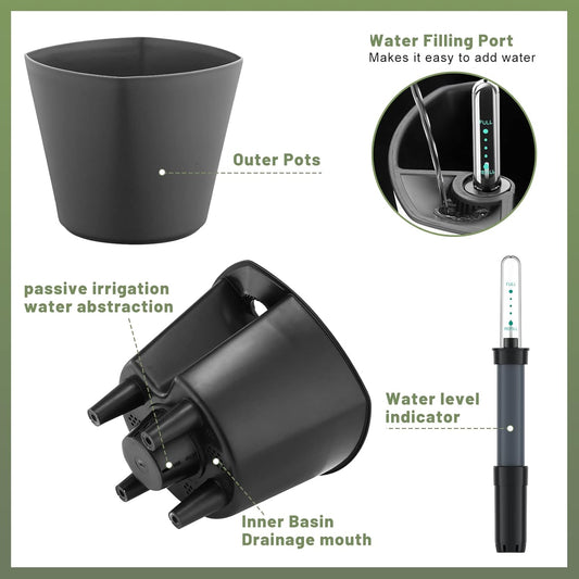 Self Watering Planters for Indoor Outdoor Plants 7 inch Flower Pot with Water Level Indicator Grey 3 Pack African Violet Self Watering Pots for All Orchid agave etc. House Plant Plastic Planter