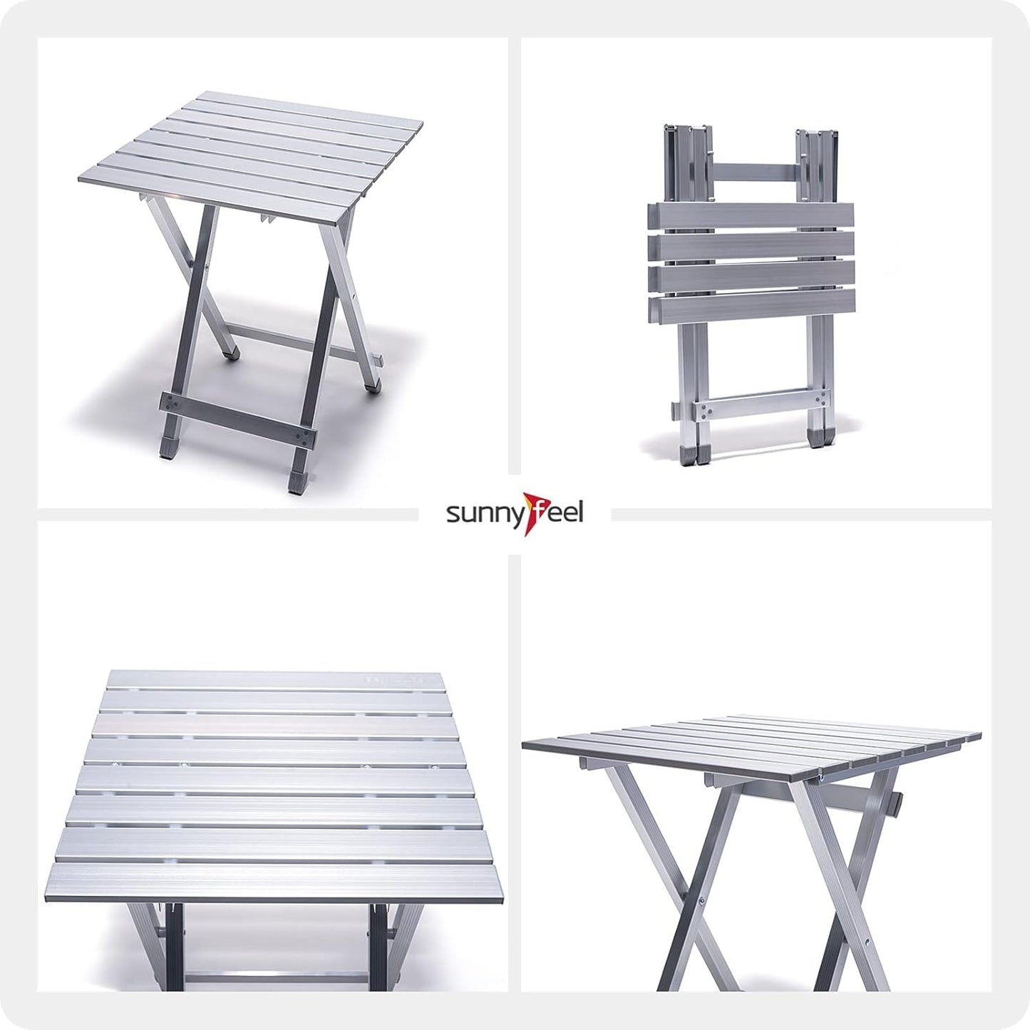 SUNNYFEEL Folding Camping Table - Lightweight Aluminum Portable Picnic Table, 18.5x18.5x24.5 Inch for Cooking, Beach, Hiking, Travel, Fishing, BBQ, Indoor Outdoor Small Foldable Camp Tables