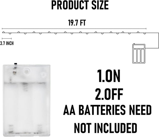 Dazzle Bright Fairy Lights Battery Operated, 20 FT 60 LED Silver Wire Waterproof Battery Operated String Lights, Christmas Decorations for Indoor Outdoor Bedroom Yard Decor, White