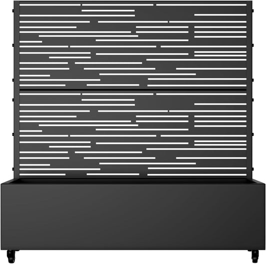 Casaphoria Metal Raised Garden Bed with Trellis and Wheels, 47"x47"x16" Planter Box for Climbing Plants, Vegetables & Vines, Features Drainage Holes and Privacy Screen (Black-Shine)