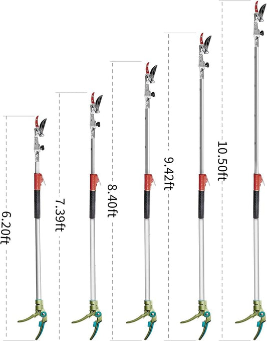 GARTOL Pruner for Garden, Cut Upto 1 Inch & Hold Telescopic Pole Pruner, Fruit Picker with Rotating Blade Head, Lightweight Aluminum Extendable Handle for Tree Branch Cutter, 6.23-10.5 FT, Silver