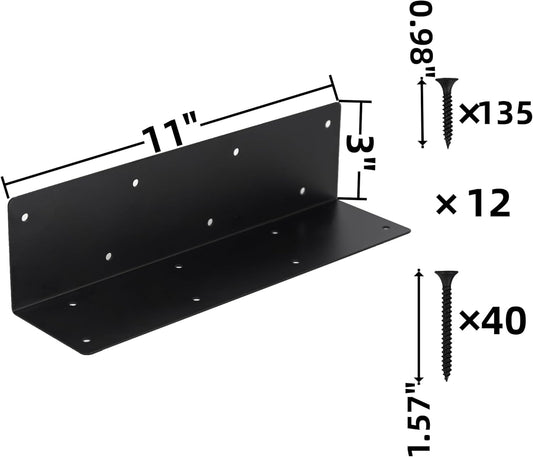 12 Pcs Raised Garden Bed Corner Brackets for 12''-24'' Flower Vegetable Furniture Planter Wood Garden Bed Box, 11 x 3 x 3 Black Metal Corner Brackets Decorative with Screws