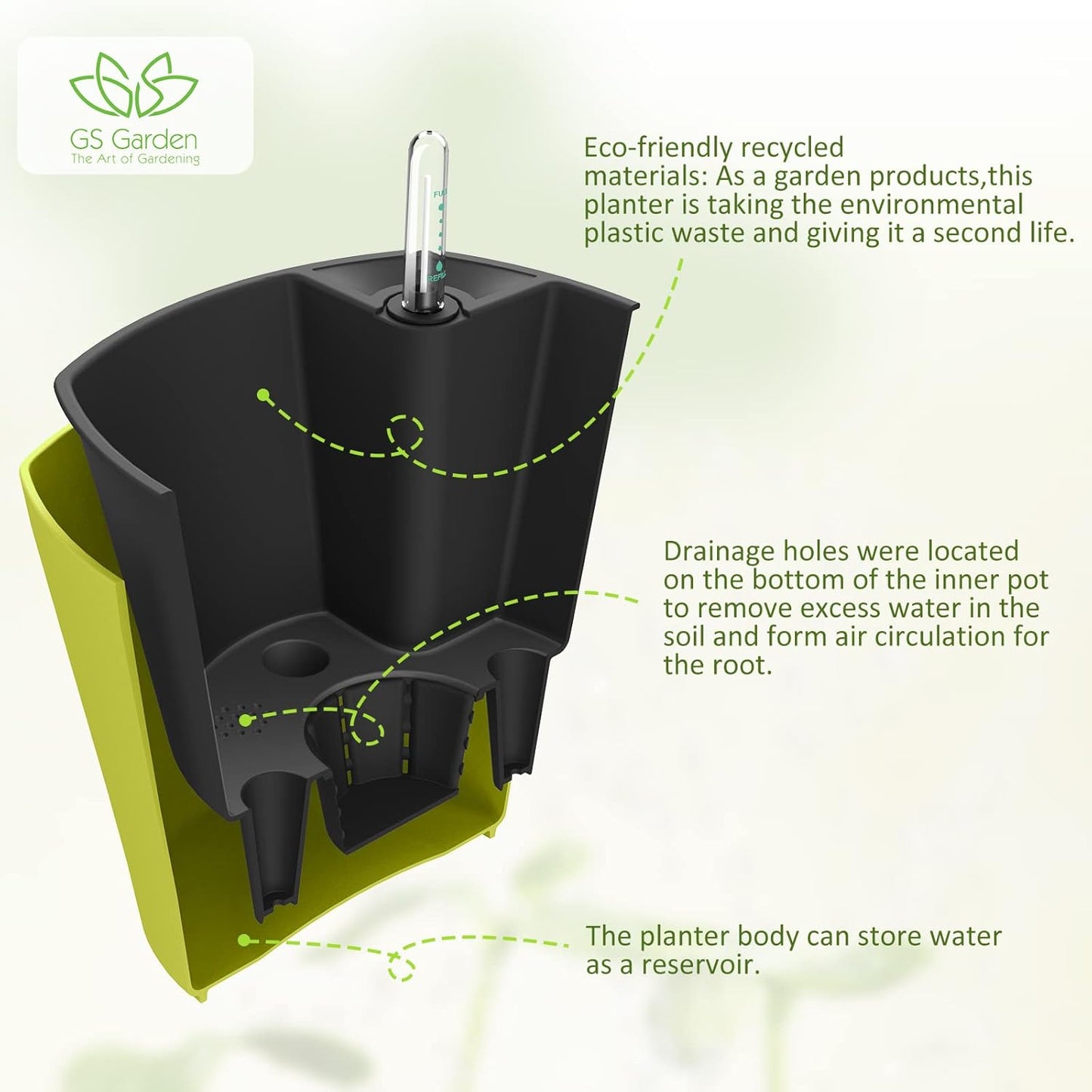 Self Watering Planters for Indoor Plants 7 inch Flower Pot with Water Level Indicator Lemon Green 3 Pack African Violet Self Watering Pots for All Orchid Agave