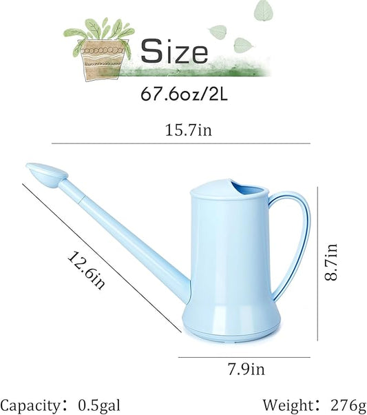 XXXFLOWER 1/2 Gallon Small Indoor Plant Watering Can, 2L Long Spout Removable Nozzle Flower Watering Pot for Office House Indoor Garden(Blue, 67 oz)