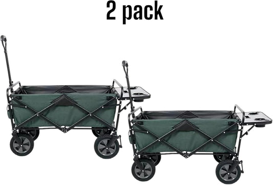 Heavy Duty Steel Frame Collapsible Folding Wagon with Table,150 Pound Capacity Outdoor Camping Garden Utility Wagon Yard Cart (Green, 2PACK)