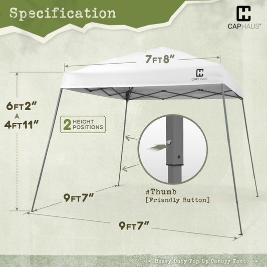 CAPHAUS One-Push Pop Up 8x8 Canopy Tent, Heavy-Duty Commercial Grade with Central Lock, Portable Instant Folding Shelter with10x10 Base, Perfect for Outdoor Beach Canopy, White