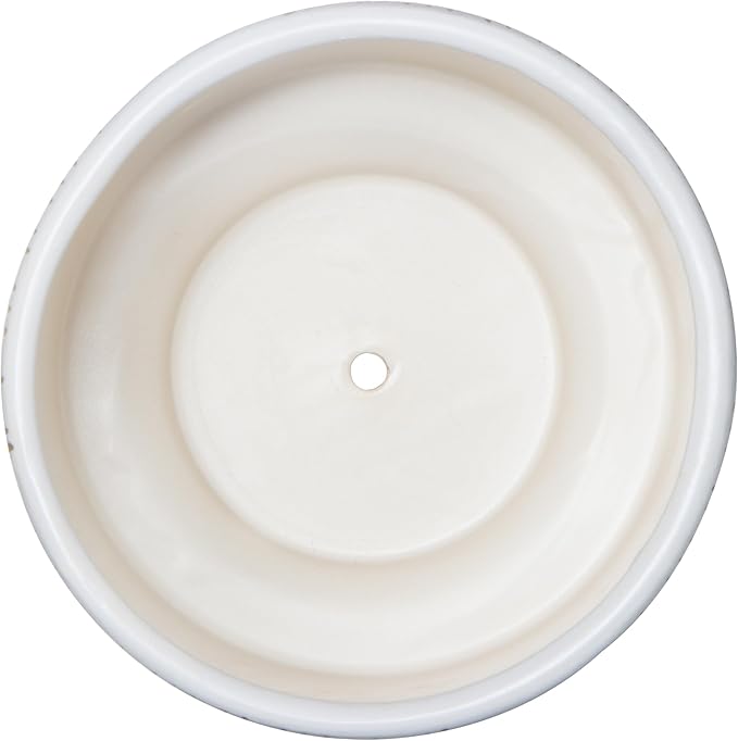 Kurrajong Farmhouse 7.25in Ceramic Planter with Bamboo Stand, Indoor Use, Caramel and White