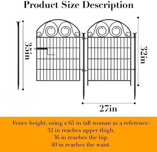 Dog Fence Outdoor for Yard, 32 Inch(H) 24 Panels Total Length 52.5 Ft(L) Pet Fence, Black Metal Animal Barrier Fencing,Reusable Decorative Fences for Garden │Patented