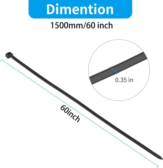 XINGO 60 inch Black Zip Ties Heavy Duty 20 PCS,200 LBS Ultra Strong Plastic Wire Ties, Large Cable Ties Extra Long Tie Wraps, Indoor and Outdoor UV Resistant