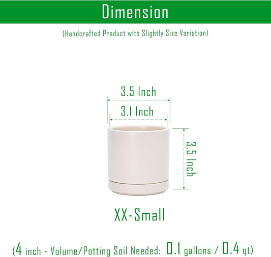 D'vine Dev 3.5 Inch Ceramic Planter Pot with Drainage Hole and Saucer, Indoor Cylinder Round Planter Pot, Oatmeal, 94-O-A-8