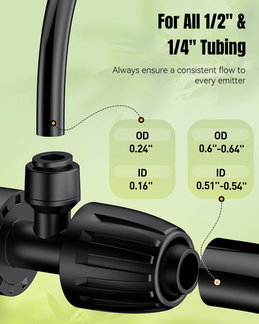 Pawfly 12 Pcs 1/2'' to 1/4'' Barbed Tee Quick Connectors, Drip Irrigation Tee Connectors with Anti-Drop Locked Nuts, Push-to-Fit Drip Irrigation Fittings Parts for Garden Lawn, 3-Way Reducing Tees