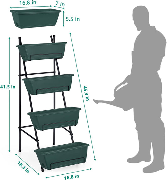 OYEAL Raised Garden Bed 4 Tier Vertical Garden Planters Indoor Outdoor Raised Planter Box with Legs Elevated Herb Garden Planter for Flowers Vegetables Plants, Green