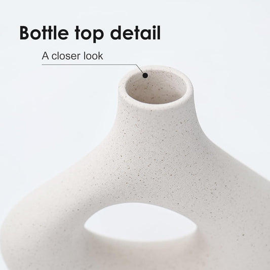 CEMABT Beige Ceramic Vase Set of 2 for Modern Minimalist Bohemian Decor,Round Matte Donut Vases for Pampas Grass-Perfect for Living Room, Dining Table, Office Bedroom Shelf Decor Entryway, Console…