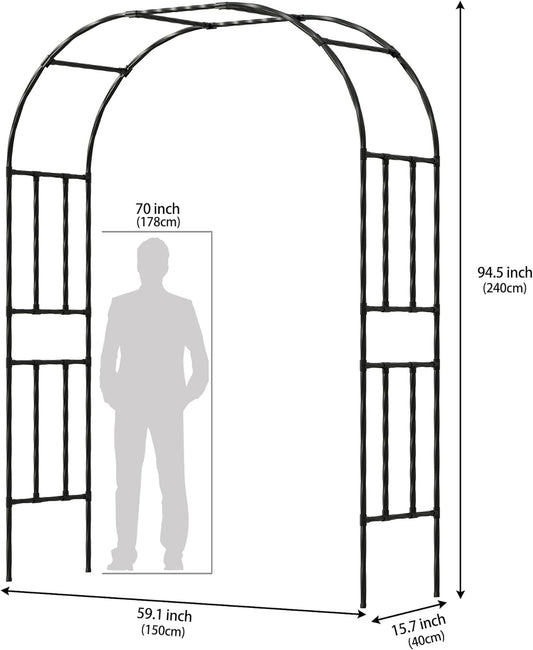 Twira Garden Arch Trellis, 7.9FT(240cm) Metal Garden Arbor Trellis for Climbing Plants Outdoor, Large Wedding Arch for Ceremony, Black Archway Trellises Decoration for Lawn, Patio, Backyard