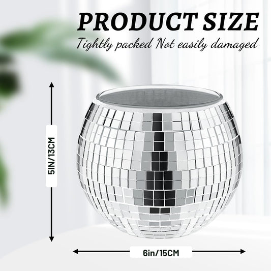 2 Pcs Disco Ball Vase, 5 x 6 Inch Mirrored Disco Ball Planters Perfect for Decorative Living Room, Bedroom, Dining Table, Wedding, Party, Birthday
