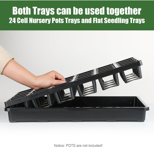 24 Cell Nursery Pots Trays (17"x11"x2") with Plastic Flat Seed Starter Trays, Durable Carrying Seedling Starter Tray, Reusable Planting Trays for Holding 2.7 inch Nursery Pots, 3 Sets Combo