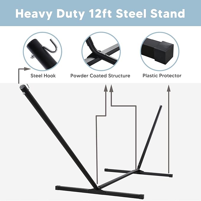 SUNCREAT Portable Outdoor Hammock with Stand Included, Double Hammock with Stand for Outside, Yellow Blue