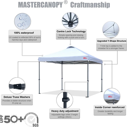 MASTERCANOPY Durable Pop-up Canopy Tent with Roller Bag (12x12, White)