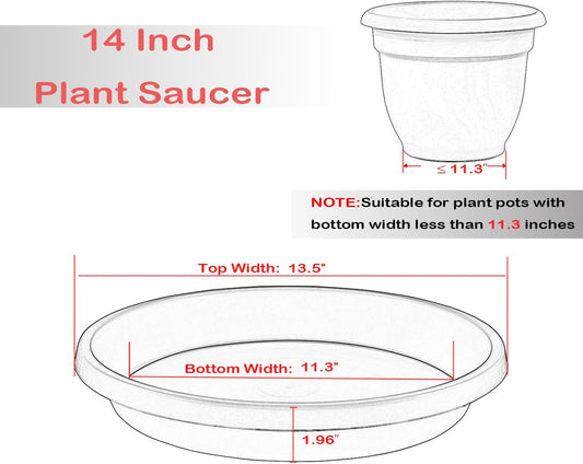 4 Pack Plant Saucer 14 Inch, Heavy Sturdy Plastic Plant Trays for Pots, Plant Water Catcher Tray for Plants, Flower Pot Saucers, Plant Saucers for Indoors Outdoor