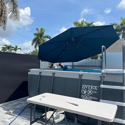 PURPLE LEAF 11 Feet Patio Umbrella Outdoor Cantilever Round Umbrella Aluminum Offset Umbrella with 360-degree Rotation for Garden Deck Pool Patio, Navy Blue