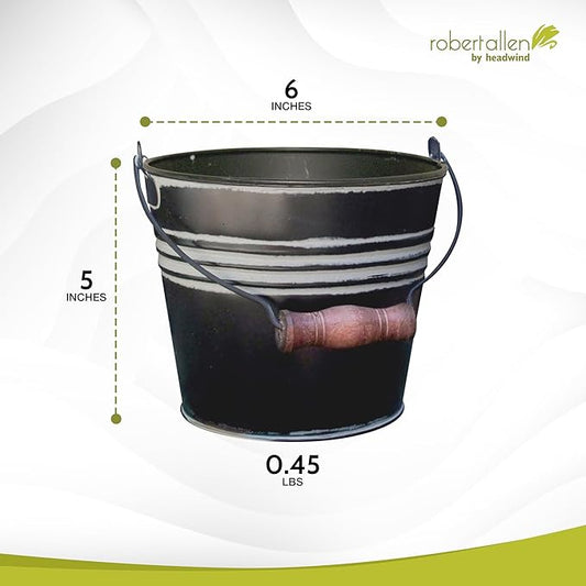 Headwind Vintage Collection - 6 Inch Charcoal Banded Planter with Handles – Galvanized Bucket Planter - Decorative Small Planters for Indoor Plants & Outdoor Use by Robert Allen