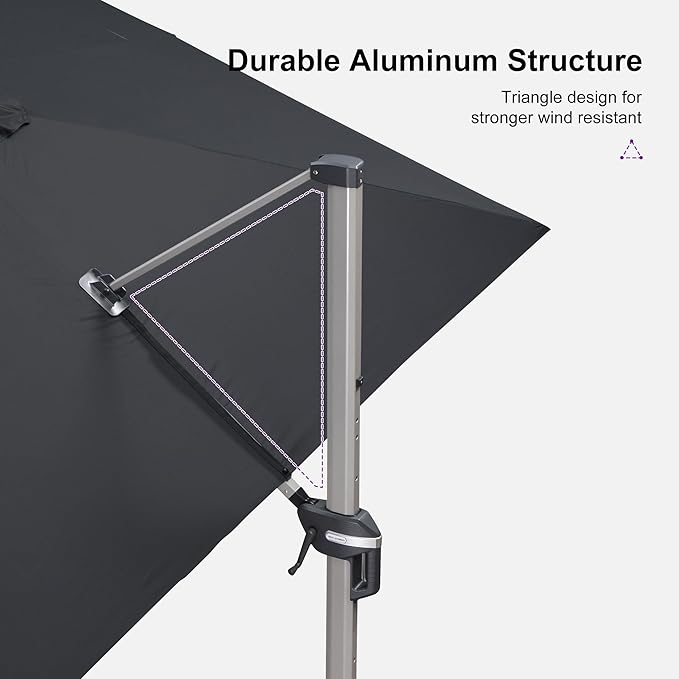 PURPLE LEAF Patio Umbrella with Base Included, 10‘×13’ Outdoor Aluminum Cantilever Umbrella with 360° Rotation, Aluminum Large Offset Umbrella for Outdoor Garden Pool, Black
