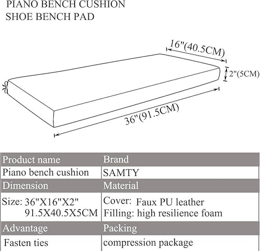 Bench Seat Memory Foam Chair Pads Non-Slip Rubber Back Indoor Swing/Settee Cushion 36 x 16 inch, Blue