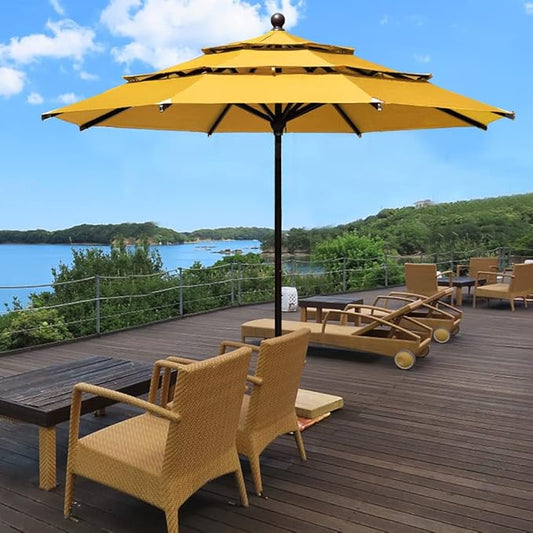 EliteShade USA 10-Year-Non-Fading 11Ft 3 Tiers Market Umbrella Patio Outdoor Cylinder Auto Push-up Table Umbrella with Ventilation, Sunflower Yellow