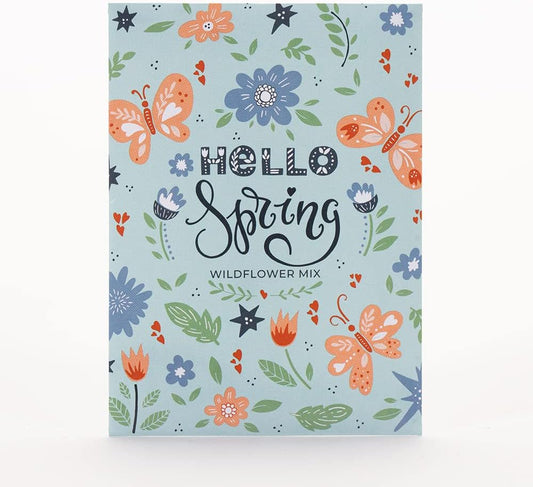 Hello Spring Blue Background - Wildflower Mix Seed Packets: 25 Wildflower Seed Packets for Planting - Flower Seeds - Garden Seed to Grow Live Plants - Spring Flowers - Bentley Seed Co.
