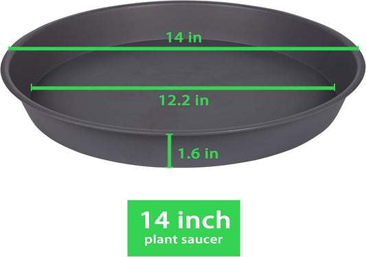 2 Pack of 14 inch Plant Saucer, Heavy Duty Round Plastic Plant Water Tray, Bird Bath Bowls, Plant Saucers for Indoors, Pot Drip Trays for Planter 12-14" (14", Cement)