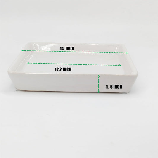 Square Plant Saucer 14 Inch 1 Pack,Plant Trays for Pots, White Ceramic Plant Saucers for Indoors Outdoors, Plant Drip Tray 4 6 8 10 12 14 Inch