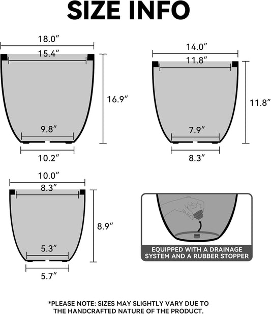 Kante 18 Inch Dia Round Concrete Planter, Indoor Outdoor Large Plant Pot with Drainage Hole and Rubber Plug for Home Patio Garden, Oil Rubbed Bronze