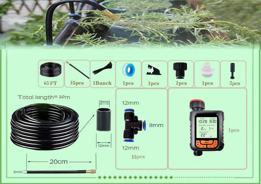 Drip Irrigation Kit Automatic Watering System for Potted Plants, 360 Degree Adjustable Copper Micro Sprinklers, Quick Connect Tubing Fittings for Garden, Lawn, Patio, Balcony(Timer Ⅱ)